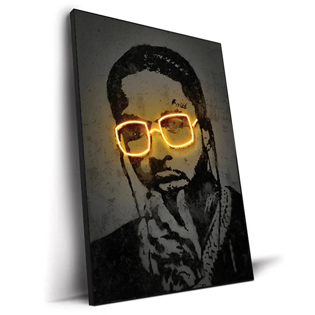 Abstract Neon Design Rapper Star Posters 2Pac Hip Hop Singers Wall Art Pictures Graffiti Art Canvas Painting Home Room Bar Decor