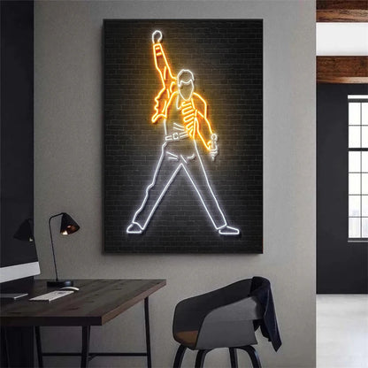 Abstract Neon Design Rapper Star Posters 2Pac Hip Hop Singers Wall Art Pictures Graffiti Art Canvas Painting Home Room Bar Decor